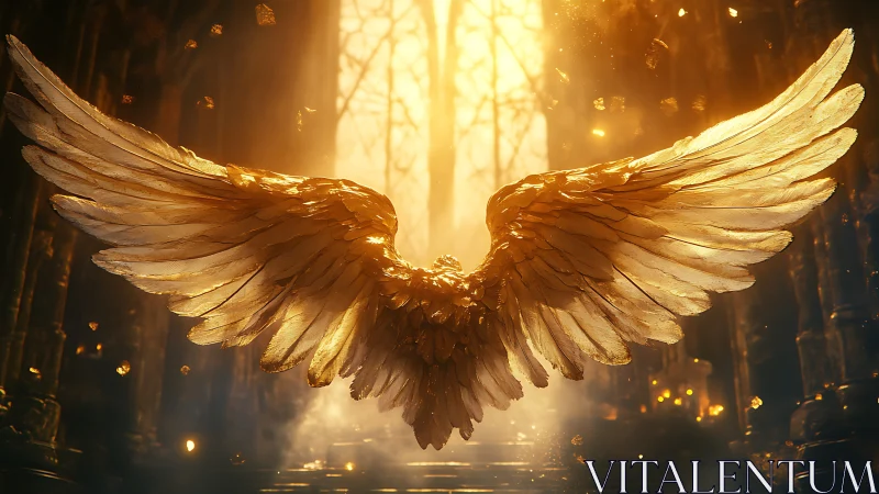 Golden wings unfurl like sunrise inside a forgotten cathedral