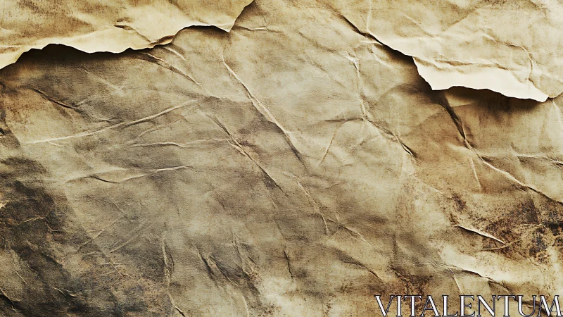 Wrinkled brown paper texture with torn upper edges surface.