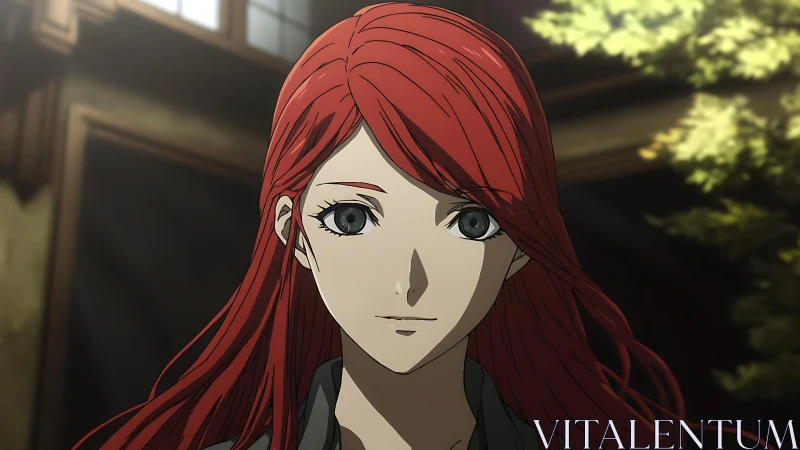Red-haired anime woman rendered in detailed cinematic lighting