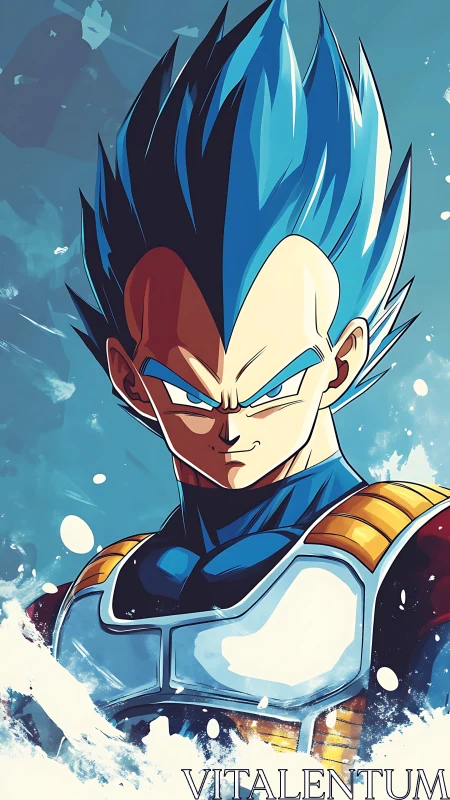 Blue-haired warrior narrows his gaze and splits the sky