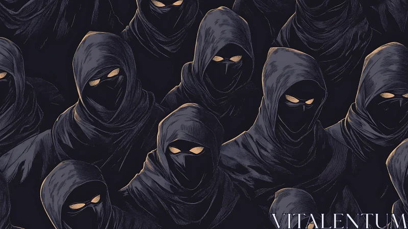 Cloaked spectral sentinels tiled in dense parametric repetition.