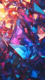 Radiant crystal shards glow in vivid pink, blue, and gold light