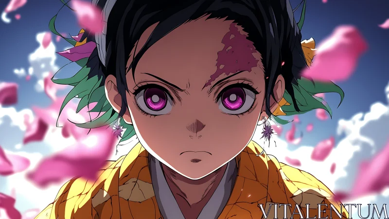 Determined anime girl faces storm of drifting petals