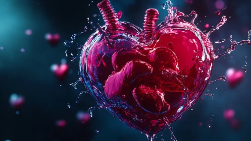 Crystalline Heart with Dynamic Fluid Splash.