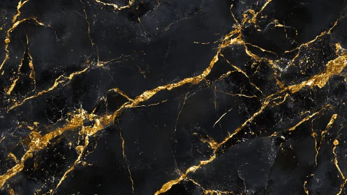 Black marble surface with dense metallic gold veining.
