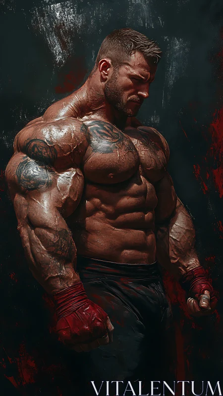 Hyper-real muscular fighter rendered with high-contrast digital brushwork