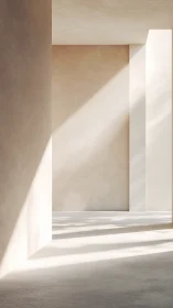 Minimalist sunlit interior with soft geometric shadows.