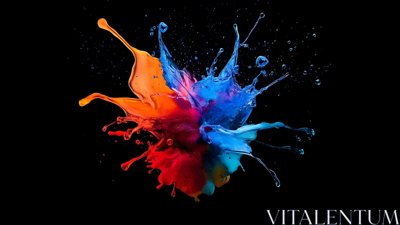 Bilateral paint splash collision on black background.