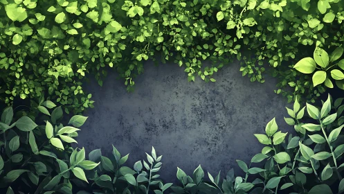 Green leafy frame around dark stone textured background