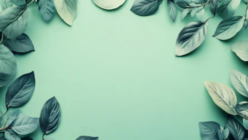 Mint meadow stage framed by drifting watercolor leaves.