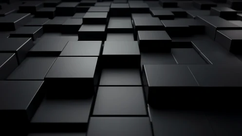 Sleek staggered black cubes forming abstract geometric field.