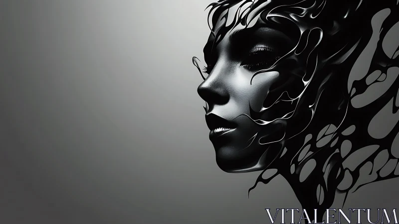 Liquid chrome portrait merges organic contours with void