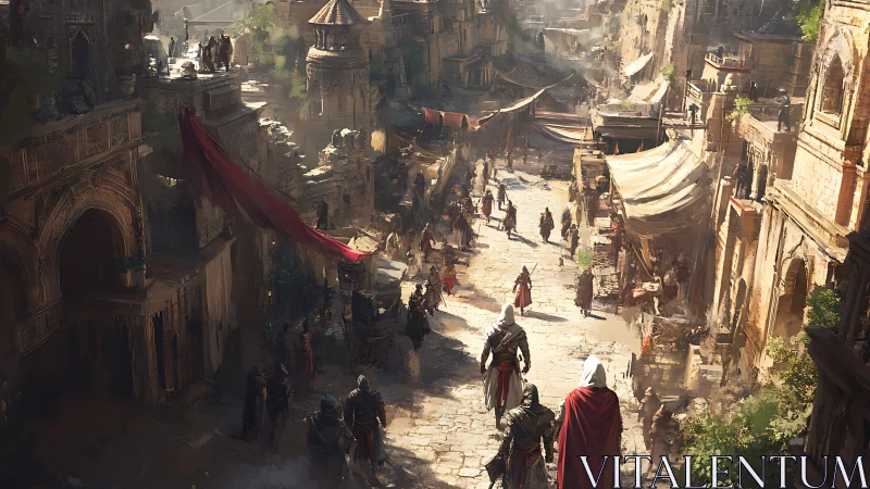 Medieval desert city street rendered with dynamic depth and motion