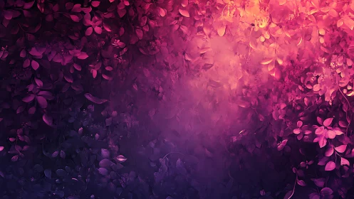 Glowing magenta foliage drifts into a dreamy, misty void.