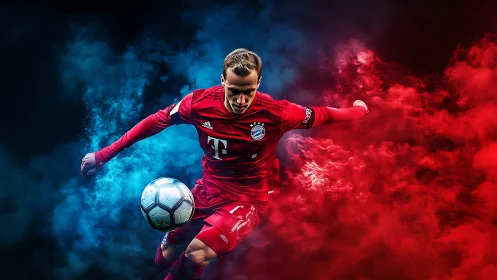 Explosive soccer action captures a focused player in motion