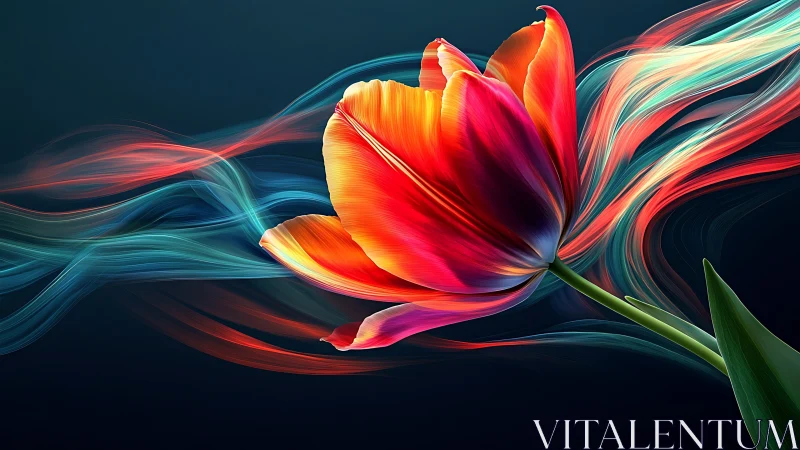 Tulip comet streaking through luminous rivers of color.