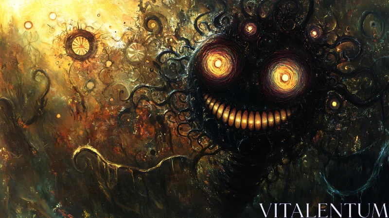 Luminescent vortex entity with tentacular void body in chaos