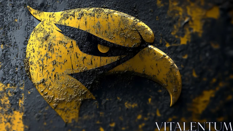 Textured yellow hawk emblem on dark distressed surface.