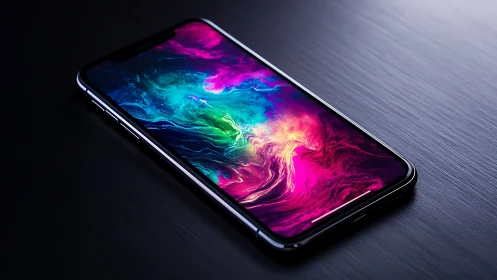 Liquid Gradient Smartphone Display with Neon Fluid Dynamics