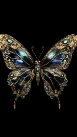 Jeweled butterfly brooch with luminous blue enamel wings.