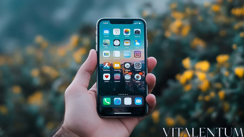 Hand Holding iPhone with Colorful App Home Screen.