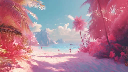 Infrared Paradise: Chromatic Coastal Fantasy Digital Composition.