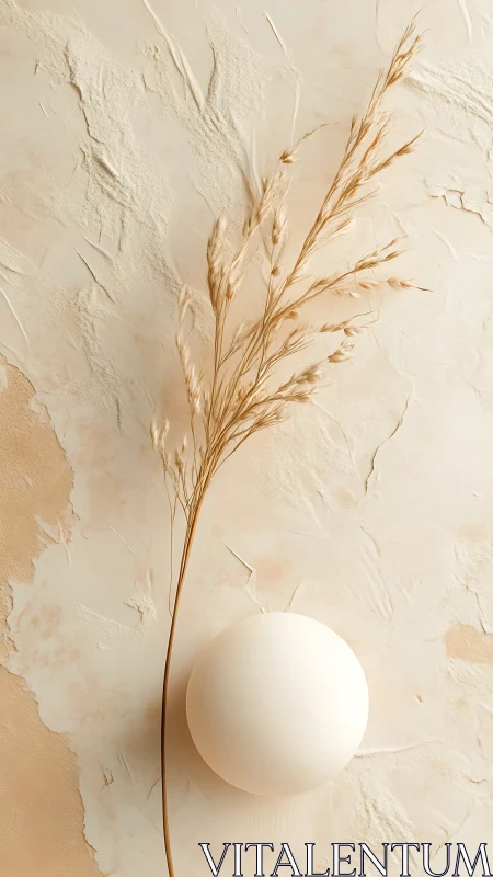 Whispering dried grass arcs beside a lone porcelain sphere.