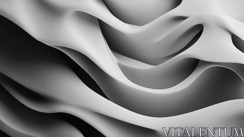 Flowing Abstract Waves in Grayscale Minimalist 3D Art Style.
