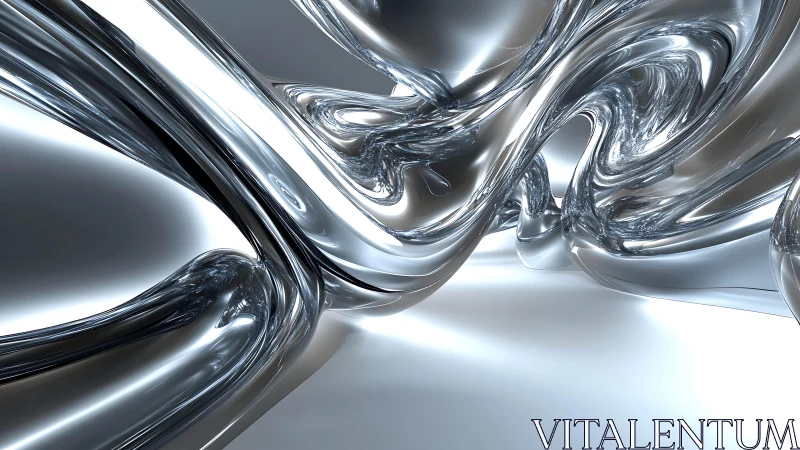 Abstract metallic fluid shapes in futuristic digital art style.