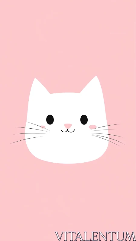 Minimalist felid head portrait with monochromatic white form against soft pastel pink background.