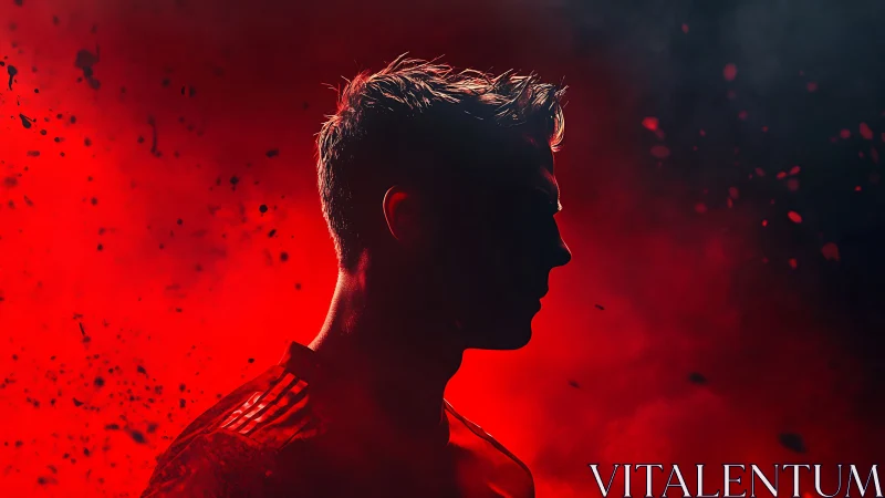 Silhouette of male athlete in red atmospheric lighting.