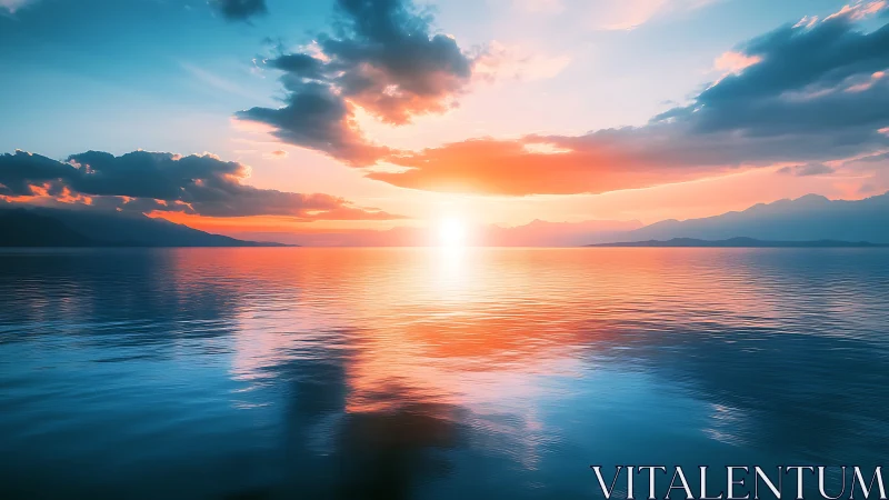 Spectral-gradient seascape with axial solar horizon reflection.