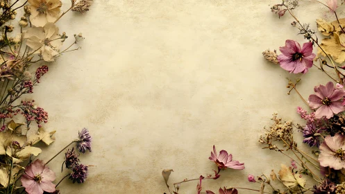 Dried Flowers on Cream Background Create Vintage Botanical Arrangement
