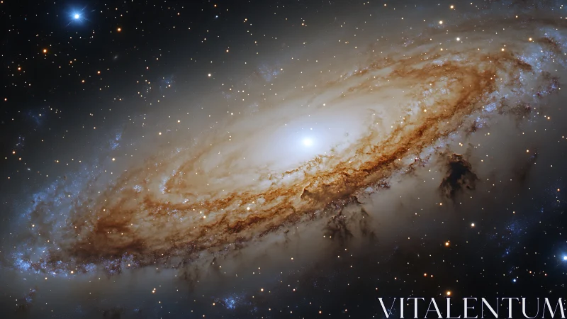 Spiral galaxy glows in deep space with radiant swirling arms