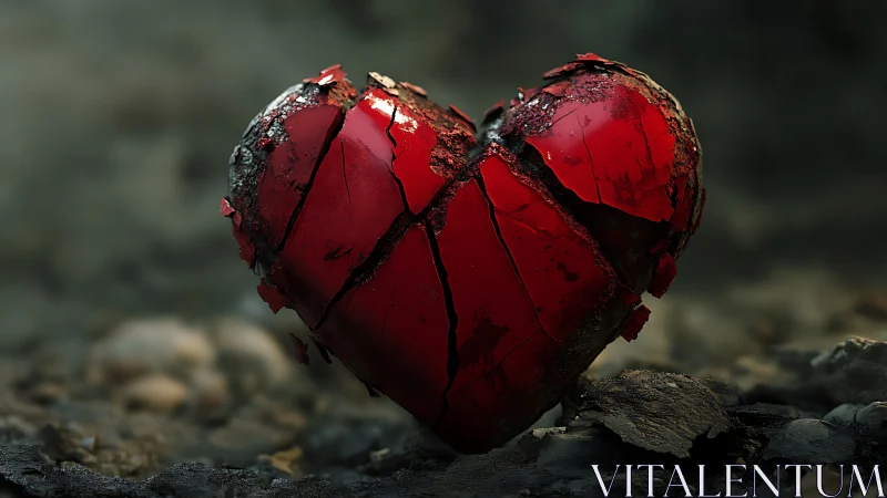 Heart form constructed with segmented red material and weathered surface texture