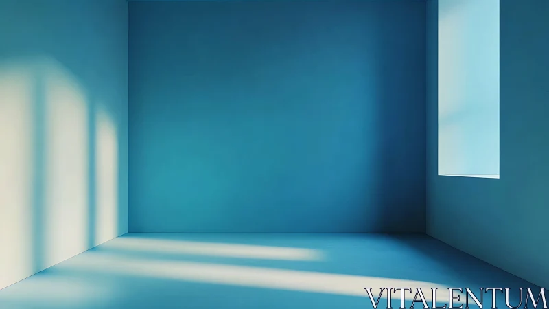 Quiet blue room washed in gentle afternoon window light.