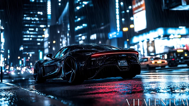 Hypercar under neon rain ignites cinematic urban velocity