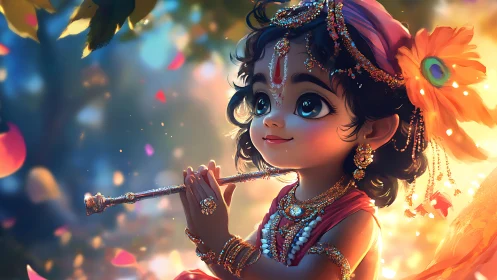 Divine child musician rendered in luminous digital painting