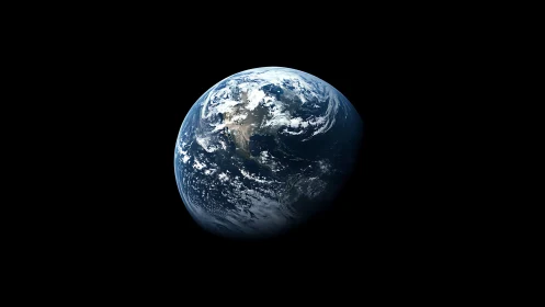 Lonely blue planet leans into the dark, quietly dazzling space