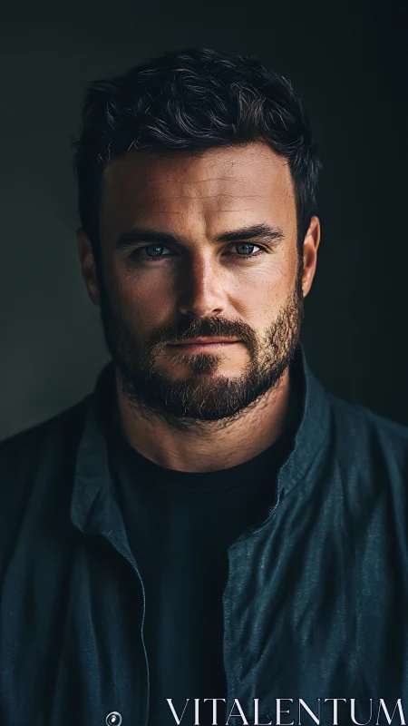 Photorealistic low-key male portrait with cinematic depth.