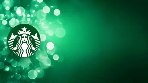 Starbucks logo on green bokeh corporate background.