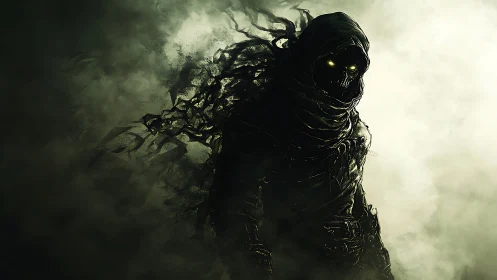 Digital painting of hooded wraith in corrosive mist field.