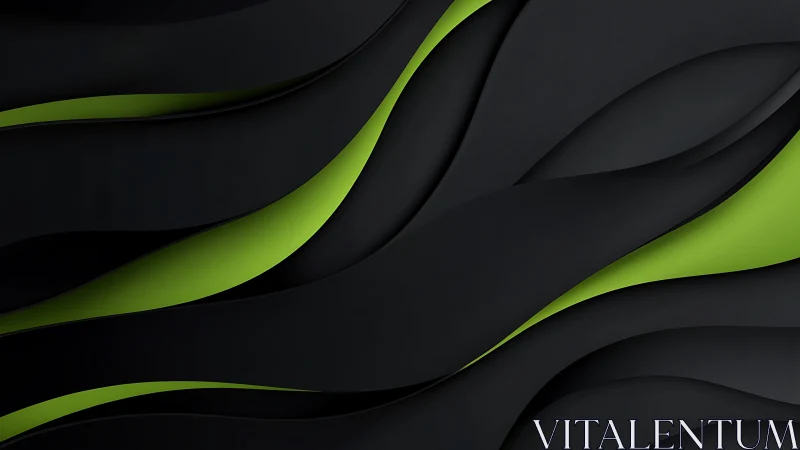 Abstract black and green wavy layers with modern 3D effect.