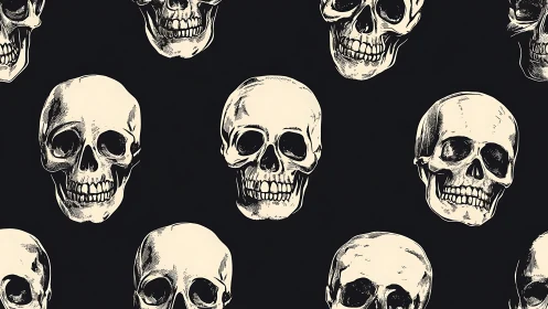 Skull pattern with repeated ivory cranium illustrations.