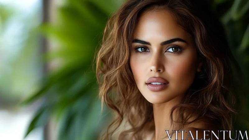 Soft sunlight embraces a serene portrait with lush greenery