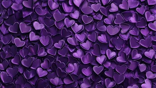 Purple heart-shaped objects arranged in dense overlapping composition