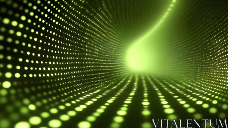 Glowing Green Tunnel of Dots in Futuristic Abstract Style.
