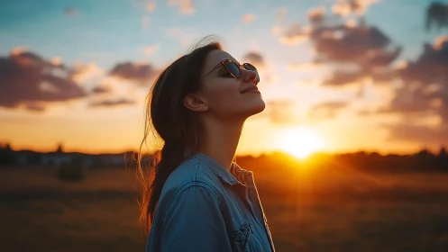 Sunset dreamer in denim savoring a sky full of gold.