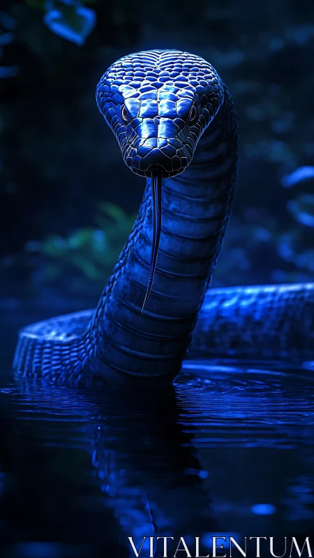 Midnight serpent glides through moonlit water with quiet power
