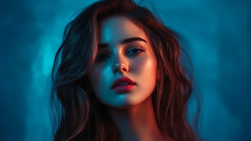 Neon-kissed portrait where quiet beauty meets electric dusk.